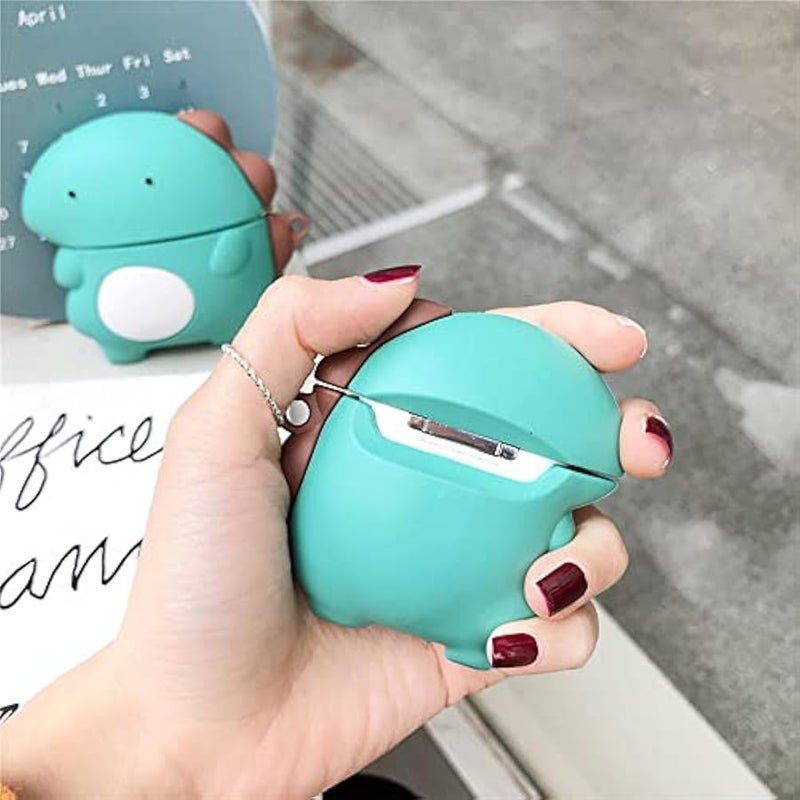 Wireless Earphone Case,Lovely Animal Soft Portable Silicone Shockproof Skin Cover Storage Box Compatible with Apple AirPods 2&1 AirPods Charging Station Case (Dinosaur Green,AirPods 2&1) - Image 5