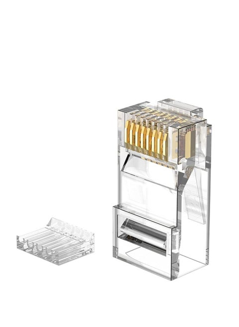 DKURVE® Cat6A RJ45 Connectors Ethernet Connector RJ45 Gold-Plated 8P8C UTP Network Plug for Solid Wire & Standard Cable Transparent Ends Cat6a Cable Insert Load Bar PACK OF 50