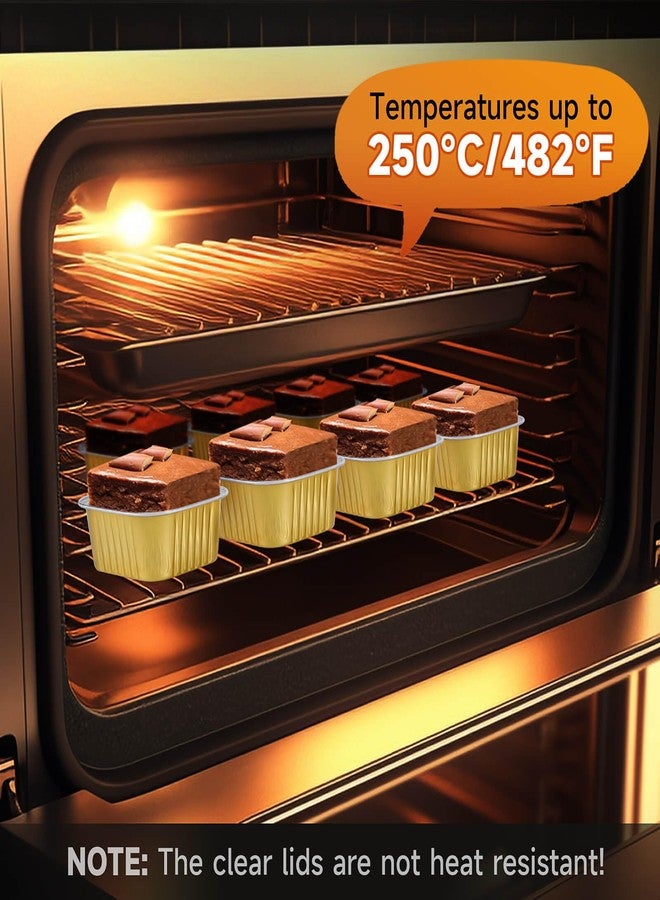 Eoonfirst 50pcs Mini Aluminum Foil Square Baking Cups, 5oz Disposable Ramekins Reusable Cupcake Cups with Lids for Baking Gold - Image 5