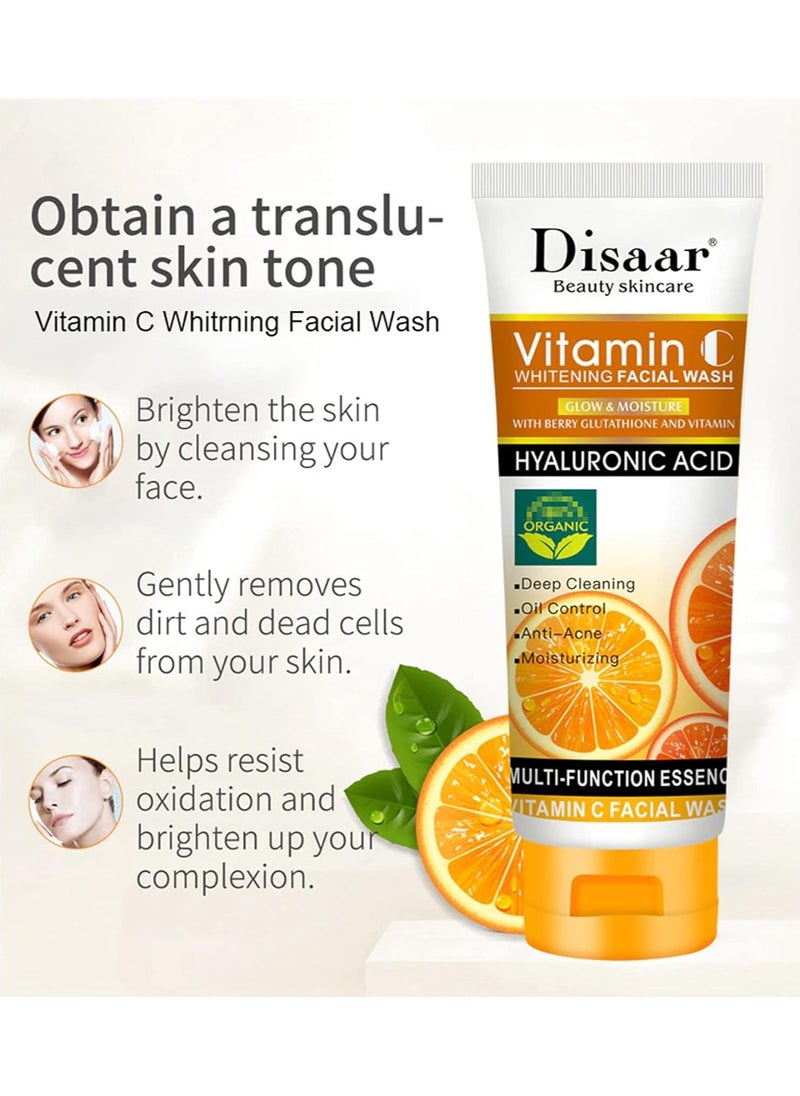 Disaar - Disaar Beauty Vitamin C Facial Wash Cream Hyaluronic Acid Raspberry Glutathione Moisturizing Cleansing Anti-Acne Oil Control 100ml - Image 1