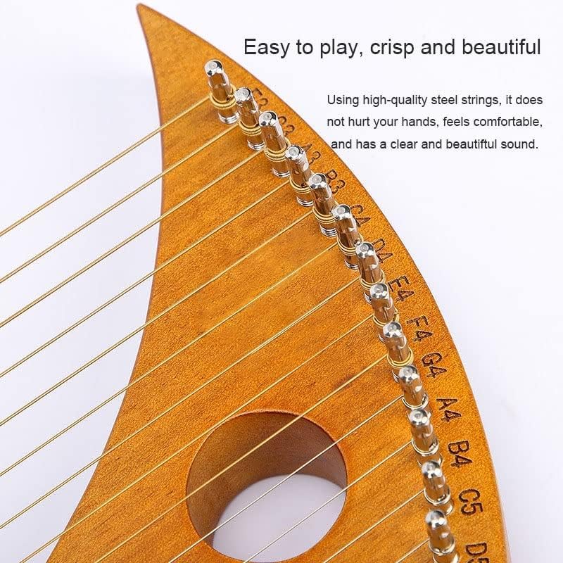wfljl 19-String Lyre Harp Kit - Ergonomic Lap Harp Instrument with Tuner& Picks | Moon Design, Traditional Classic Stringed Instruments (Brown) - Image 4
