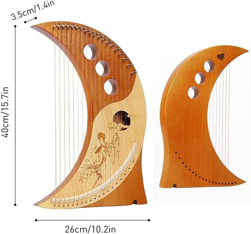 wfljl 19-String Lyre Harp Kit - Ergonomic Lap Harp Instrument with Tuner& Picks | Moon Design, Traditional Classic Stringed Instruments (Brown) - Image 2