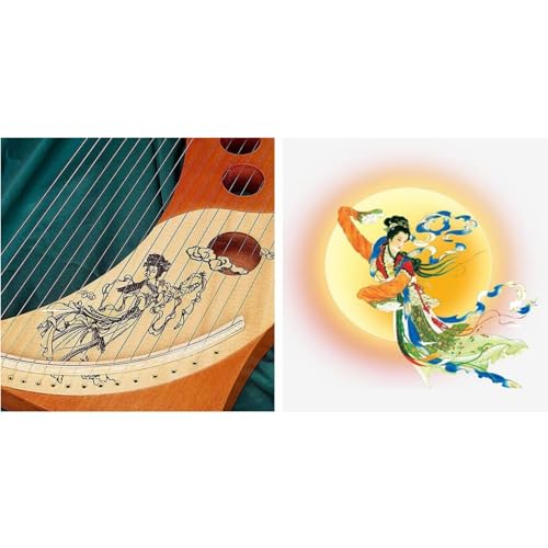 wfljl 19-String Lyre Harp Kit - Ergonomic Lap Harp Instrument with Tuner& Picks | Moon Design, Traditional Classic Stringed Instruments (Brown) - Image 3