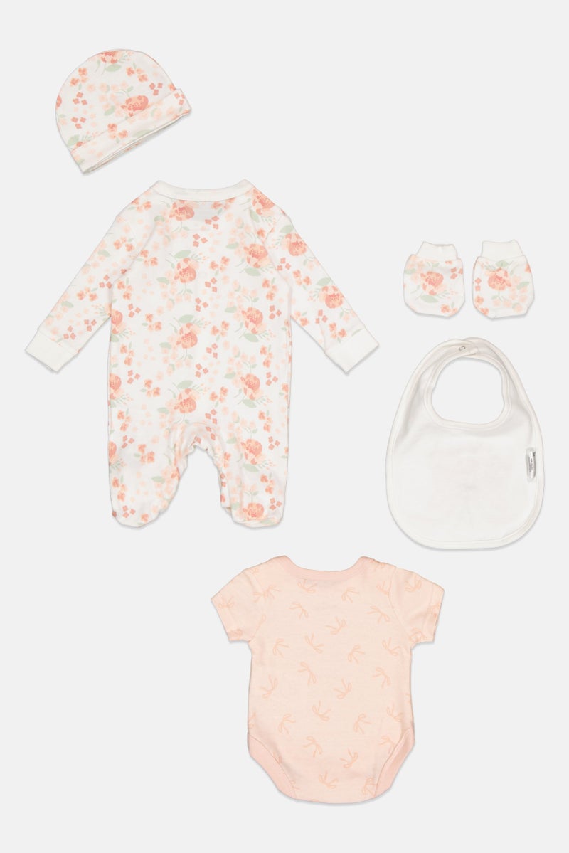 Rock-A-Bye Baby Boutique Toddlers Girl 5 Pcs Bodysuit, Bib, Beanie, Gloves and Coverall Set, Multicolor  - Image 3