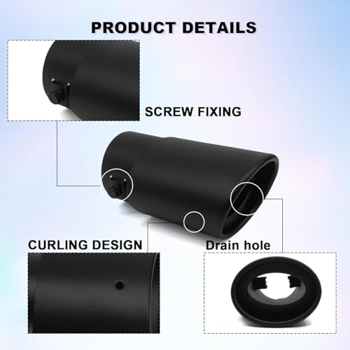 Dartler Car Exhaust Tail Muffler Tip Show Pipe 60mm, Curved Oval, Stainless Steel Universal Fit (Black, Black Straight) - Image 2