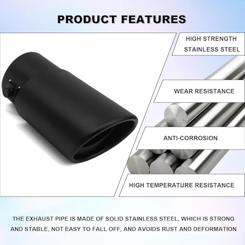 Dartler Car Exhaust Tail Muffler Tip Show Pipe 60mm, Curved Oval, Stainless Steel Universal Fit (Black, Black Straight) - Image 3