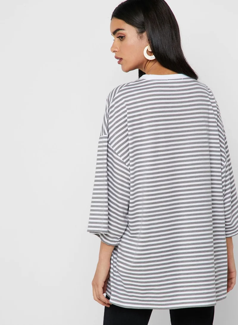 Missguided Petite Striped Oversized T-Shirt