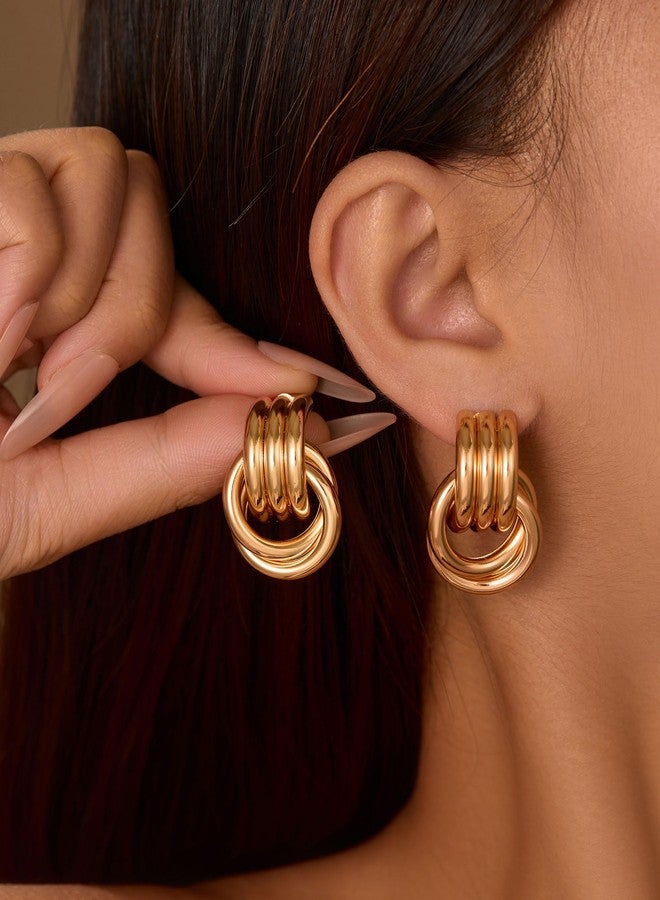 Spiritlele Chunky Gold Plated Earrings Big Knot Earring for Women Golden Drop Dangle Statement Earrings Jewelry - Image 2
