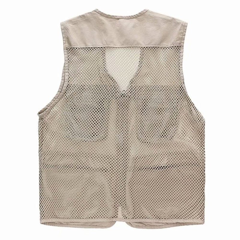 Rizanee Mesh Breathable Fishing Vest, Multi-Pockets Photography Travel Hiking Waistcoat Jacket (Beige, US S - TAG L) - Image 1