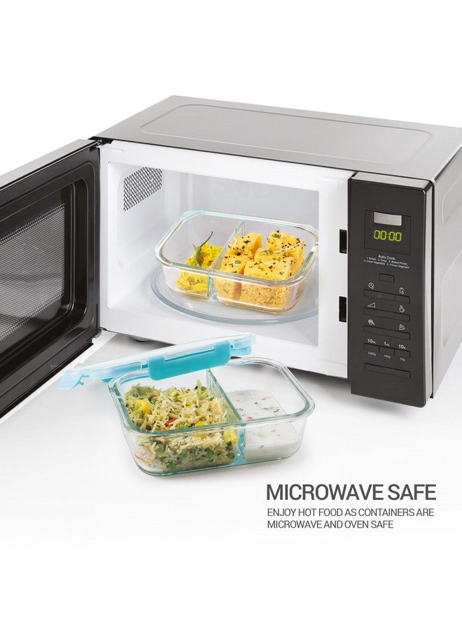 TREO تريو من ميلتون حاوية مقسمة مستطيلة من زجاج البوروسيليكات العالي، صندوق تيفين آمن للاستخدام في الميكروويف مع غطاء محكم، 2 قسم تخزين متعدد الاستخدامات، 1000 مل، شفاف - Image 3