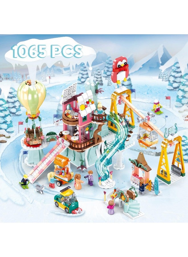 Sluban City Friend Building Set, Ski Resort Village Toy, Slide & Hot Air Balloon, Movable Cableway, 11 Minifigures, Gift for Girl 6+, Compatible with Lego Sets City Ski and Climbing Center, 1065 PCS - Image 2