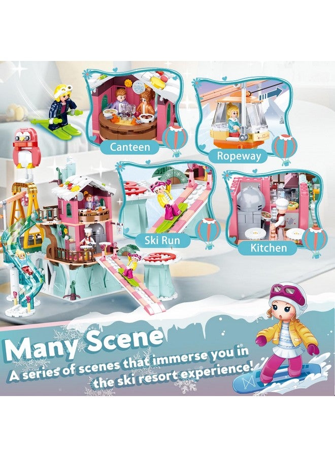 Sluban City Friend Building Set, Ski Resort Village Toy, Slide & Hot Air Balloon, Movable Cableway, 11 Minifigures, Gift for Girl 6+, Compatible with Lego Sets City Ski and Climbing Center, 1065 PCS - Image 3
