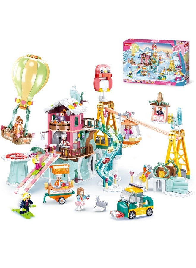 Sluban City Friend Building Set, Ski Resort Village Toy, Slide & Hot Air Balloon, Movable Cableway, 11 Minifigures, Gift for Girl 6+, Compatible with Lego Sets City Ski and Climbing Center, 1065 PCS - Image 1