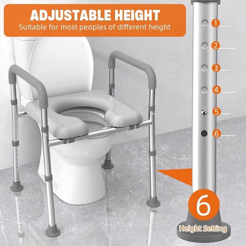 HANNEA Toilet Seat Riser for Seniors Rugged Aluminum Alloy Antislip Toilet Seat with Handrail Dual Way Adjustable Height and Width Design Universal Toilet Seat Riser with Handrail - Image 2