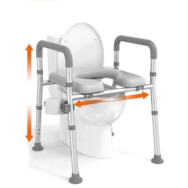 HANNEA Toilet Seat Riser for Seniors Rugged Aluminum Alloy Antislip Toilet Seat with Handrail Dual Way Adjustable Height and Width Design Universal Toilet Seat Riser with Handrail - Image 1