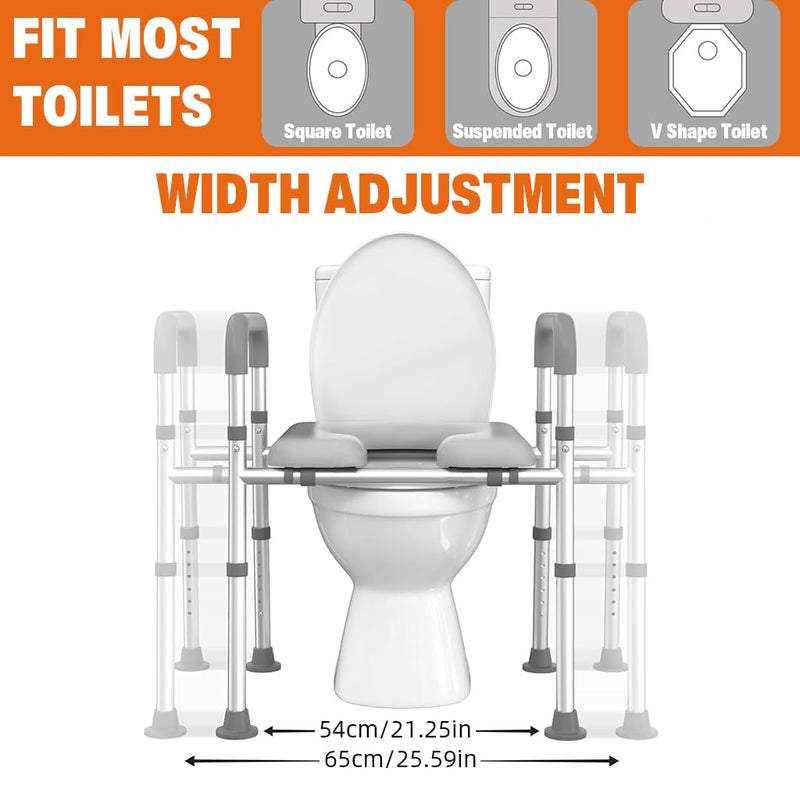 HANNEA Toilet Seat Riser for Seniors Rugged Aluminum Alloy Antislip Toilet Seat with Handrail Dual Way Adjustable Height and Width Design Universal Toilet Seat Riser with Handrail - Image 3