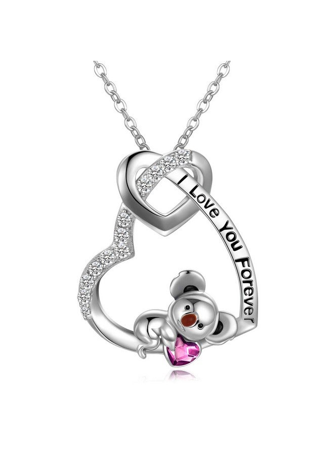 AOBOCO Koala Necklace 925 Sterling Silver I Love You Forever Cute Koala Animal Heart Pendant Necklace With Purple Crystal Valentines Anniversary Koala Jewelry Gifts For Girlfriend Wife - Image 1