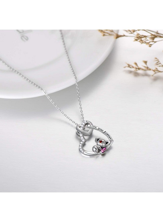 AOBOCO Koala Necklace 925 Sterling Silver I Love You Forever Cute Koala Animal Heart Pendant Necklace With Purple Crystal Valentines Anniversary Koala Jewelry Gifts For Girlfriend Wife - Image 3