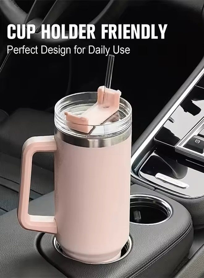 TEFONER tumbler hot and cold mug keeps drinks hot or cold. thermal mug 40oz (1.2L) insulated. mug coffee cup easy to carry with its sturdy handle. travel mug features a durable straw. Pink - Image 5