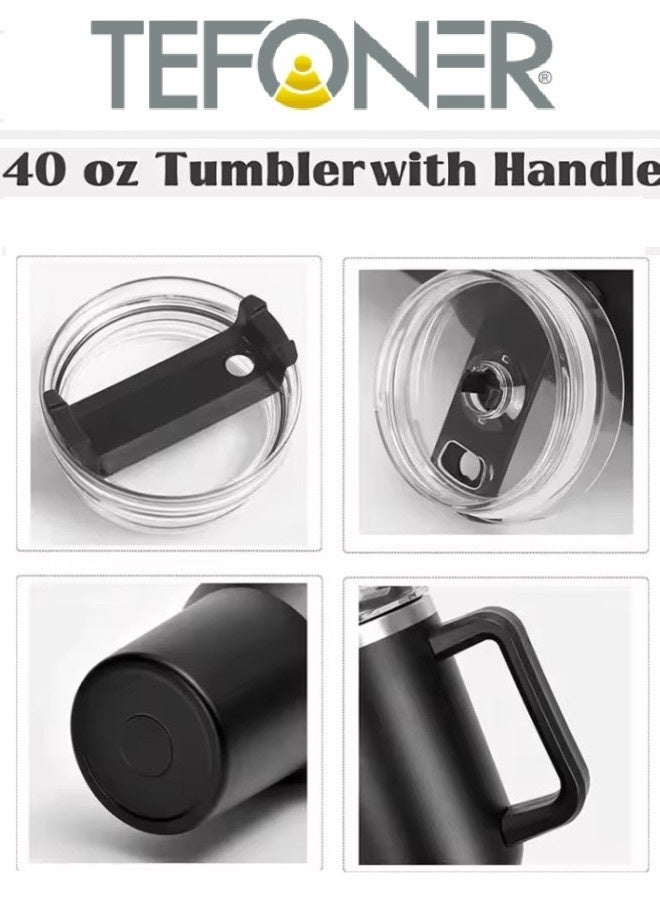TEFONER tumbler hot and cold mug keeps drinks hot or cold. thermal mug 40oz (1.2L) insulated. mug coffee cup easy to carry with its sturdy handle. travel mug features a durable straw. Pink - Image 3