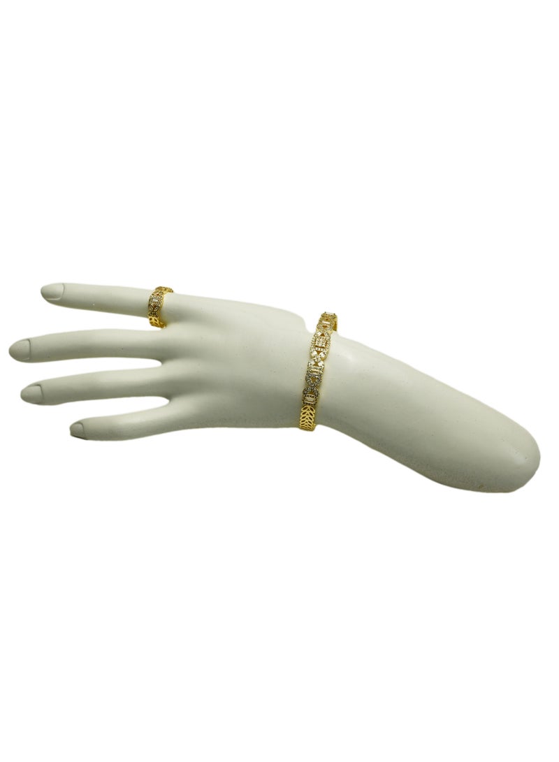 سوار مطلي بالذهب والزركونيا وخاتم/مجوهرات متنوعة للنساء/سوار ذهبي مطلي للفتيات/مجوهرات عصرية للفتيات/هدية للزوجة والأم والأصدقاء/اكسسوارات للنساء - Image 2