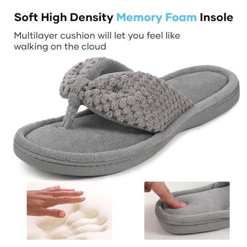ULTRAIDEAS Women's Popcorn Flip Flop House Slipper with Memory Foam (Grey, Size 9-10) - Image 3