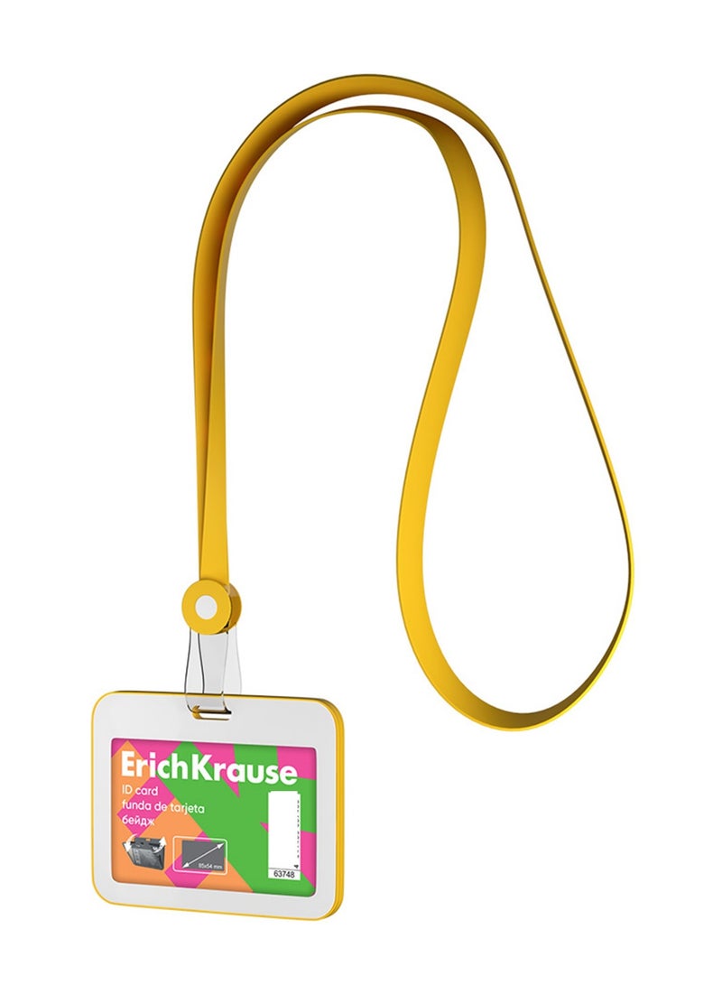 1-Piece Horizontal ID Card Holder 85x54mm Size With Silicone Lanyard Yellow
