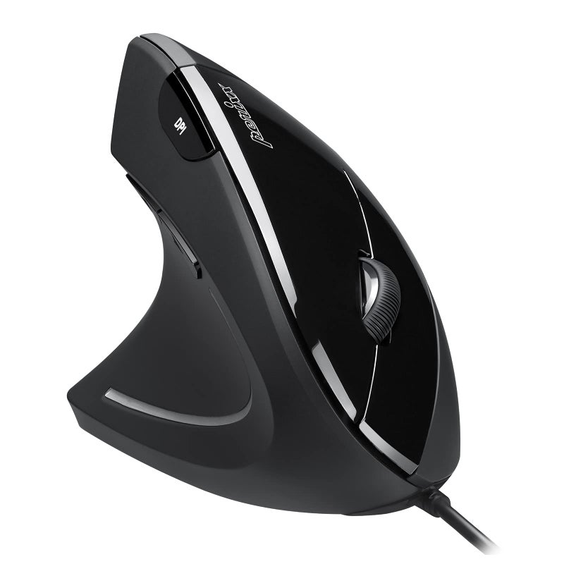 Perixx Perimice513L Wired Vertical Ergonomic Mouse with 2 DPI 6 Button Optical Ergo Mouse with 2 Level DPI Switch 1000 1600 Left Handed Black - Image 2