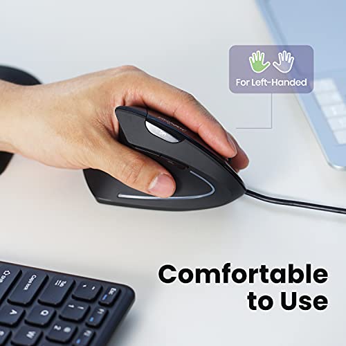 Perixx Perimice513L Wired Vertical Ergonomic Mouse with 2 DPI 6 Button Optical Ergo Mouse with 2 Level DPI Switch 1000 1600 Left Handed Black - Image 3