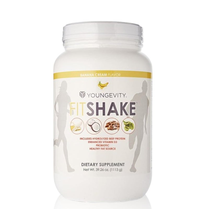 Youngevity FitShake Banana Cream  20g GutFriendly Protein  Electrolytes Minerals Collagen Gelatin Vitamin D Probiotics and More  30 Servings  24 lbs - Image 1