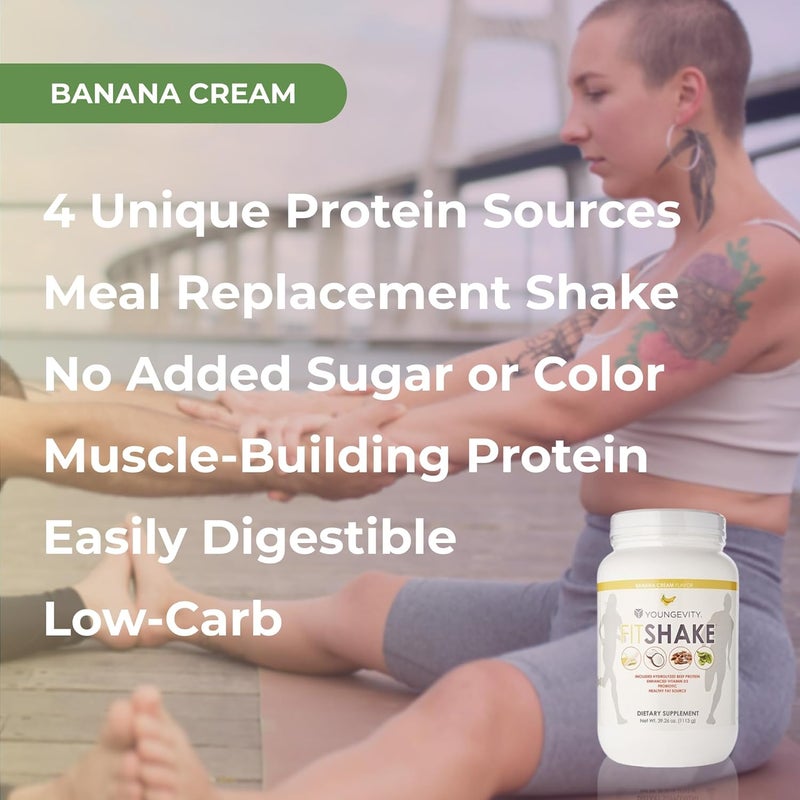 Youngevity FitShake Banana Cream  20g GutFriendly Protein  Electrolytes Minerals Collagen Gelatin Vitamin D Probiotics and More  30 Servings  24 lbs - Image 4
