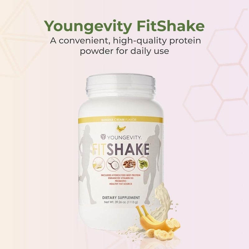 Youngevity FitShake Banana Cream  20g GutFriendly Protein  Electrolytes Minerals Collagen Gelatin Vitamin D Probiotics and More  30 Servings  24 lbs - Image 2