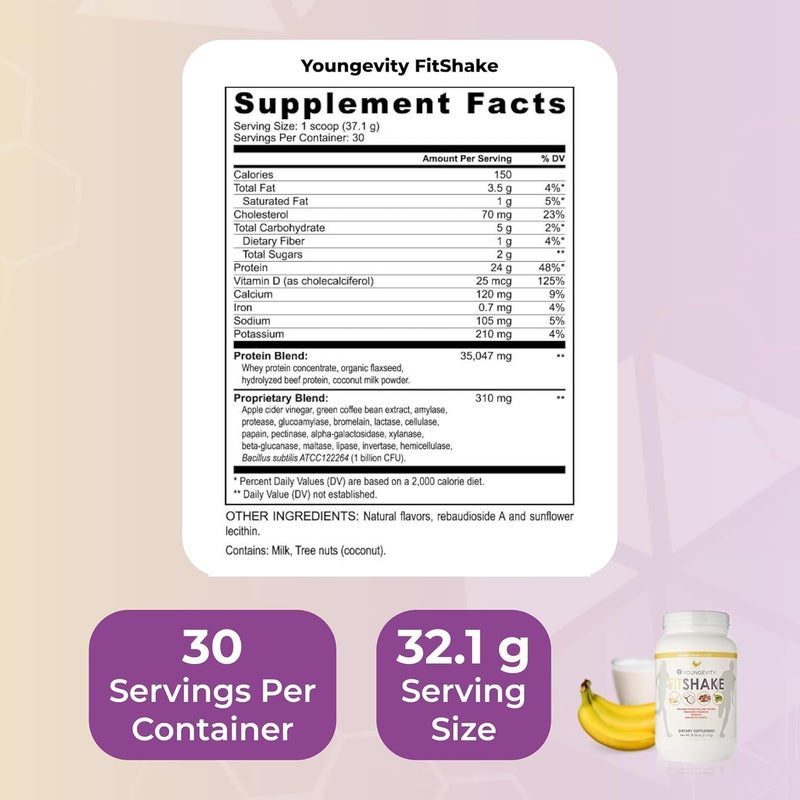 Youngevity FitShake Banana Cream  20g GutFriendly Protein  Electrolytes Minerals Collagen Gelatin Vitamin D Probiotics and More  30 Servings  24 lbs - Image 3