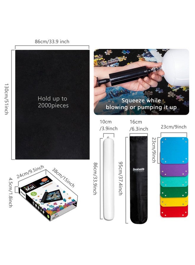Becko US Becko US 2000 Piece Puzzle Mat Roll Up with 6 Sorting Trays & Storage Bag & Black Pump, Jigsaw Felt Mat for Easy Transport & Storage, Portable Puzzle Saver for 2000 1500 1000 500 Pieces Jigsaw Puzzles  - Image 2