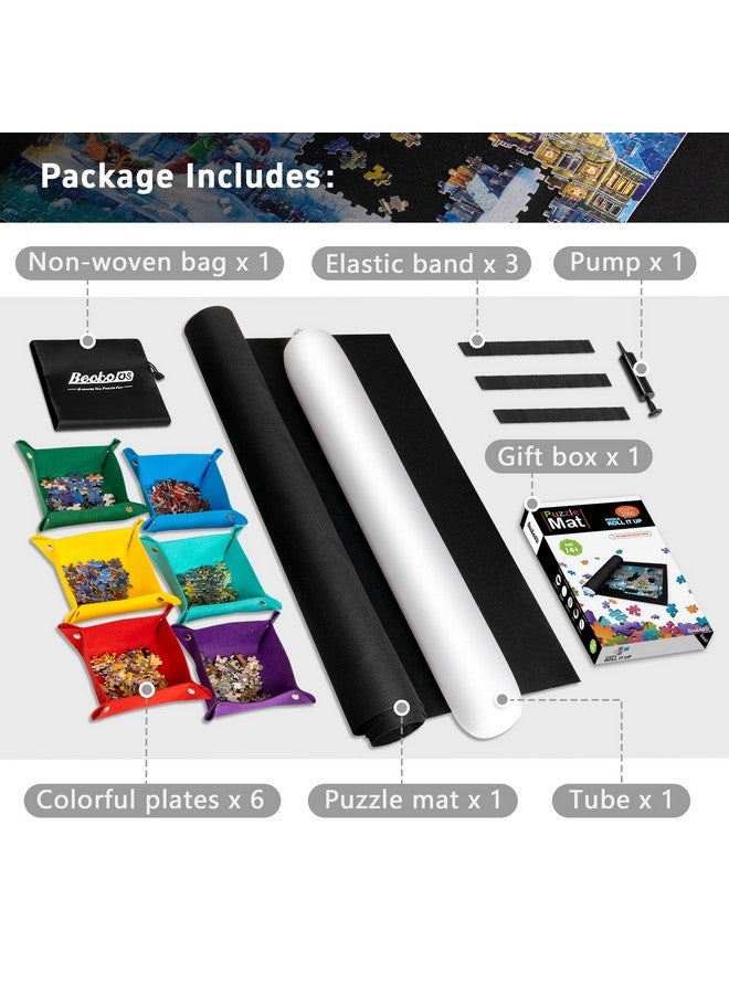 Becko US Becko US 2000 Piece Puzzle Mat Roll Up with 6 Sorting Trays & Storage Bag & Black Pump, Jigsaw Felt Mat for Easy Transport & Storage, Portable Puzzle Saver for 2000 1500 1000 500 Pieces Jigsaw Puzzles  - Image 4