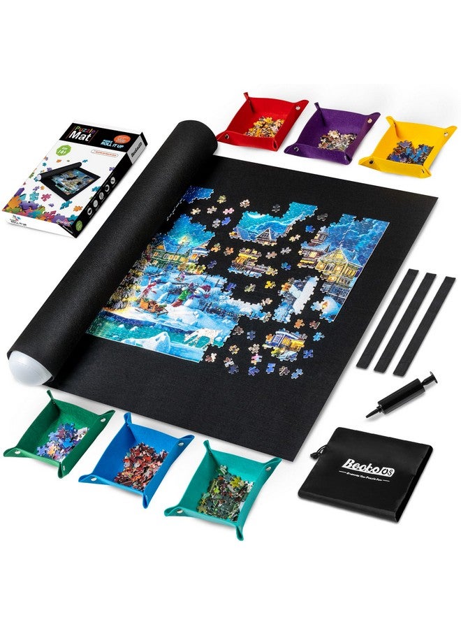 Becko US Becko US 2000 Piece Puzzle Mat Roll Up with 6 Sorting Trays & Storage Bag & Black Pump, Jigsaw Felt Mat for Easy Transport & Storage, Portable Puzzle Saver for 2000 1500 1000 500 Pieces Jigsaw Puzzles  - Image 1