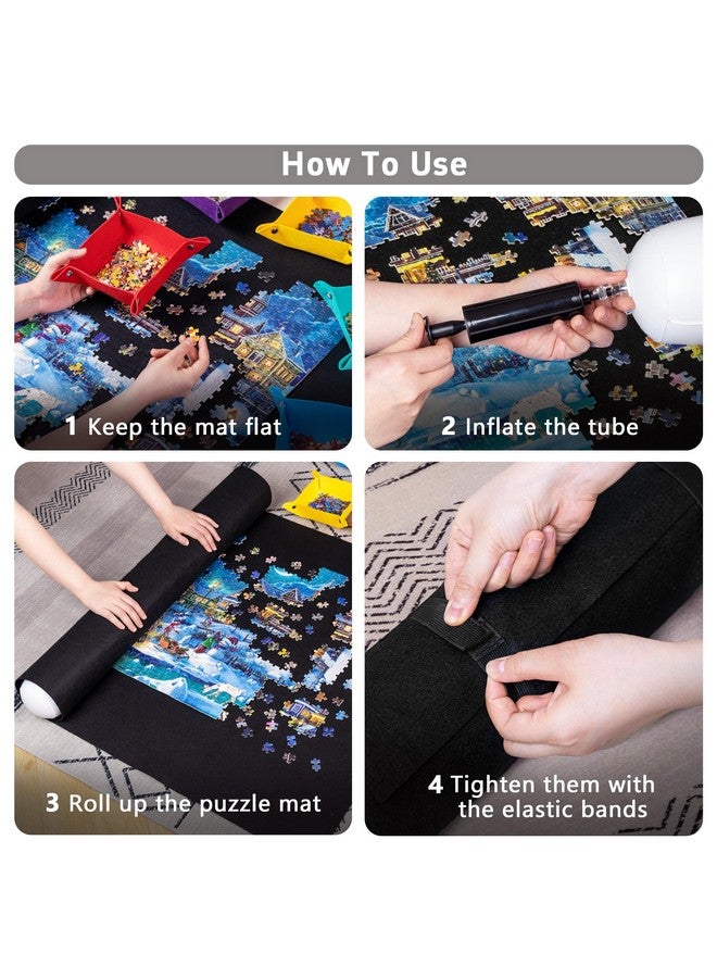 Becko US Becko US 2000 Piece Puzzle Mat Roll Up with 6 Sorting Trays & Storage Bag & Black Pump, Jigsaw Felt Mat for Easy Transport & Storage, Portable Puzzle Saver for 2000 1500 1000 500 Pieces Jigsaw Puzzles  - Image 3