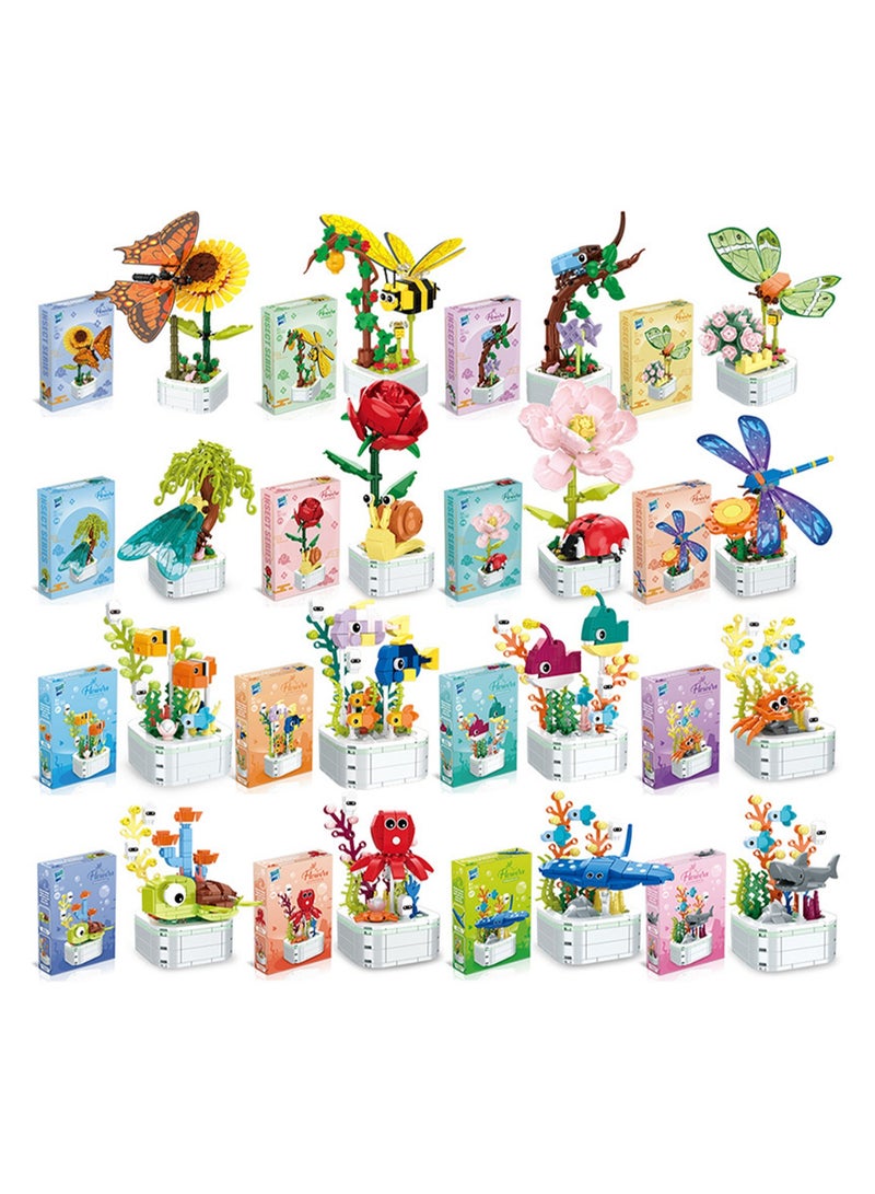 Educational Assembly Toys, Potted Plant Theme Building Block Toys, Creative Gift Desktop Ornaments Suitable For Children And Adults, Boys And Girls Over 3 Years Old (Manta ray potted plants 144pcs) - Image 2