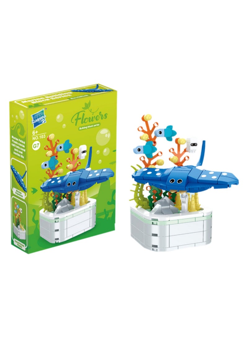 Educational Assembly Toys, Potted Plant Theme Building Block Toys, Creative Gift Desktop Ornaments Suitable For Children And Adults, Boys And Girls Over 3 Years Old (Manta ray potted plants 144pcs) - Image 1