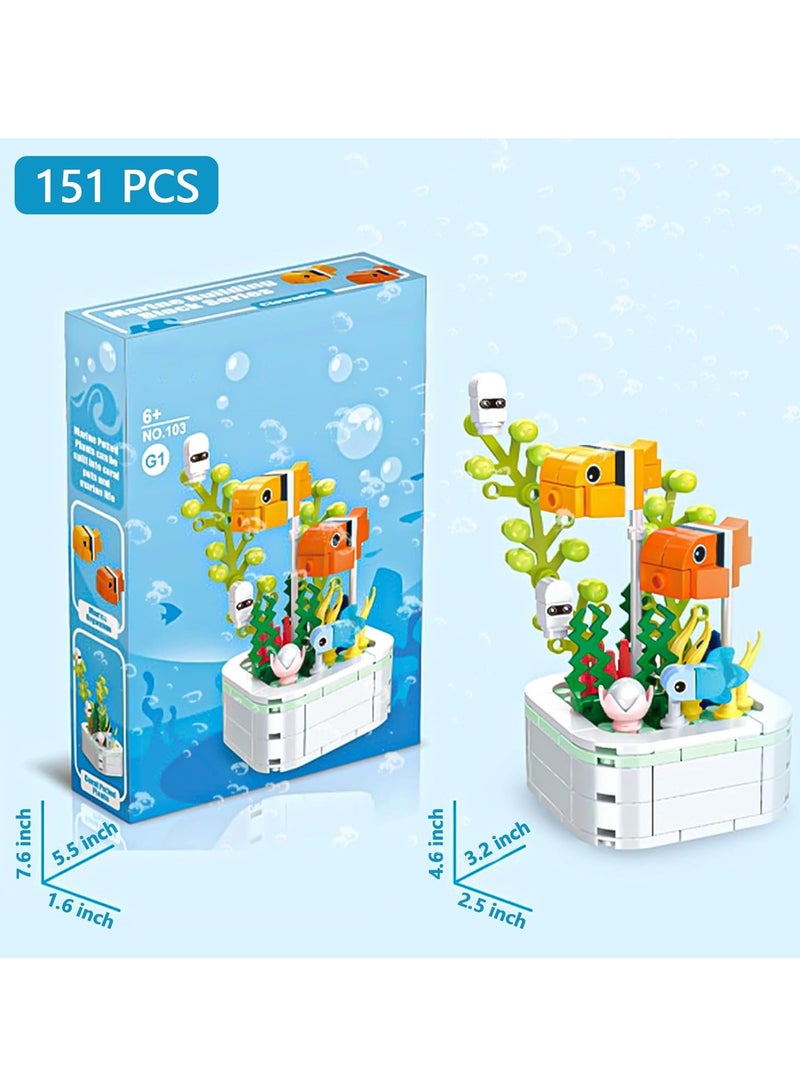 Educational Assembly Toys, Potted Plant Theme Building Block Toys, Creative Gift Desktop Ornaments Suitable For Children And Adults, Boys And Girls Over 3 Years Old (Manta ray potted plants 144pcs) - Image 3