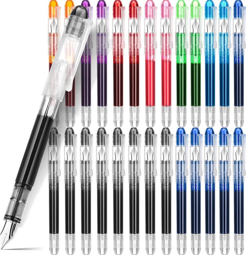 Excefore 26 Pieces Disposable Fountain Pens, Smooth-Writing Office Supplies For Sketching, Journaling, Calligraphy, Doodling And Gifts (Multi Color) - Image 1
