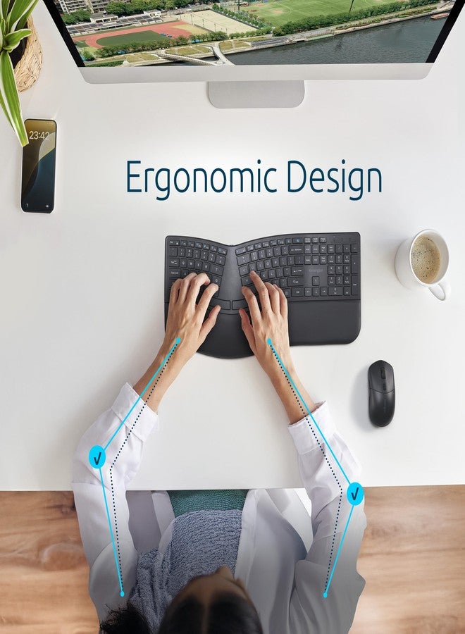 Kensington Pro Fit Ergo KB680 EQ Wireless Keyboard, Bluetooth & 2.4GHz Connection, Rechargeable, Ergonomic Design, Split-Keyboard (K72485NA) - Image 2