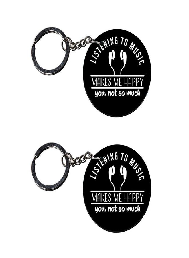 Tinywalk Set of 2 | Circle Shape Printed Wooden Keychains Listen to music | Circle Shape keyrings | Circle Shape Keychains| Printed keyrings - Image 1