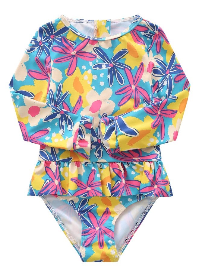 Aisyee Baby Girls One Piece Swimsuits Long Sleeve Rash Guard Swimshirts Tropical Floral 18 Months - Image 1