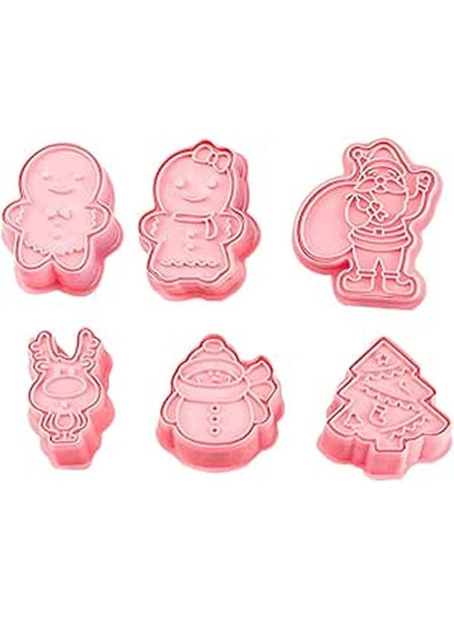 6Pcs Pink Plastic Christmas Cookie Molds DIY Cartoon Baking Tools For Holiday Biscuits - Image 1