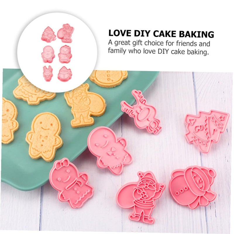 6Pcs Pink Plastic Christmas Cookie Molds DIY Cartoon Baking Tools For Holiday Biscuits - Image 5