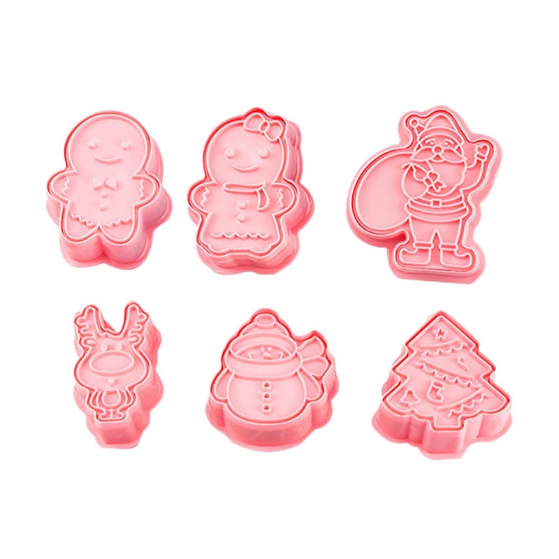 6Pcs Pink Plastic Christmas Cookie Molds DIY Cartoon Baking Tools For Holiday Biscuits - Image 2