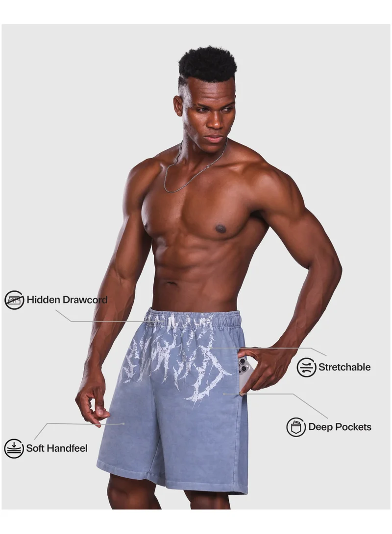 Musclemind Blue Men's Printed Denim Cotton Shorts for Men | Best Price UAE