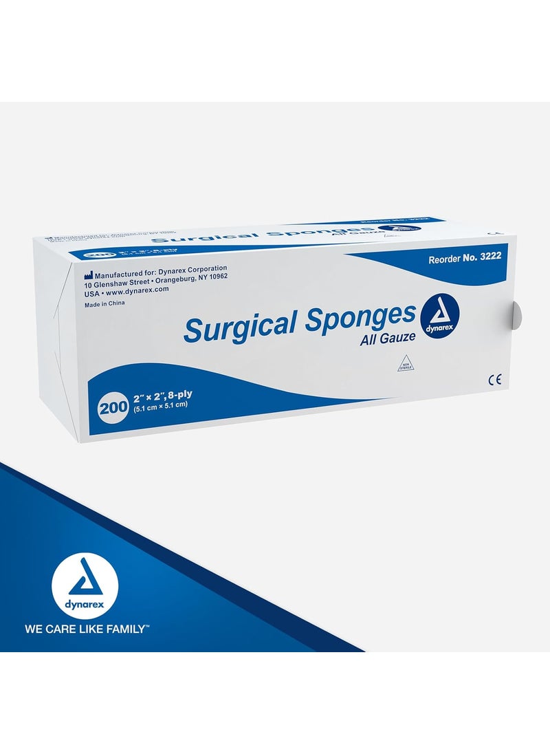 Dynarex Dynarex Surgical Gauze Sponges Absorbent Cotton Fabric With Folded Edges  Soft Durable NonSterile Dressing  2x2 8Ply  Sleeve of 200 Sponges  - Image 3