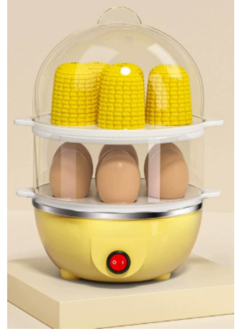 جين فان ل أنا طباخ بيض، غلاية بيض مزدوجة الطبقات، سعة 14 بيضة، حليب ساخن متعدد الوظائف، طعام ساخن، طباخ بيض مسلوق، جهاز طهي بالبخار كهربائي مقاوم للجفاف مع كوب قياس (أصفر)